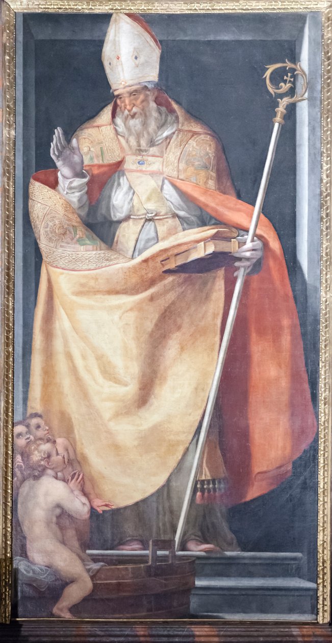 San Nicolás y los tres niños de Girolamo Muziano