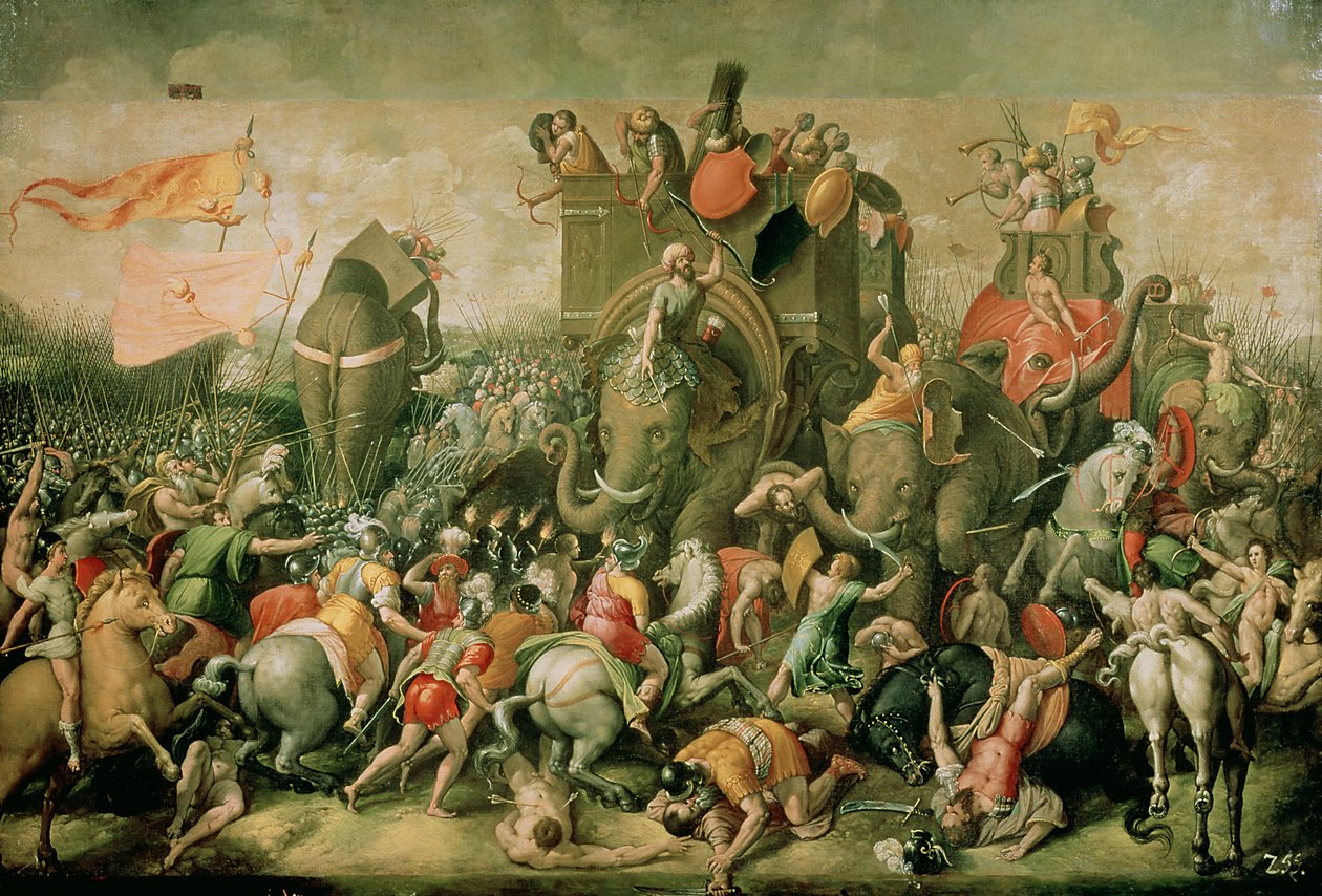 La batalla de Zama, 202 a.C., 1570-80 de Giulio Romano