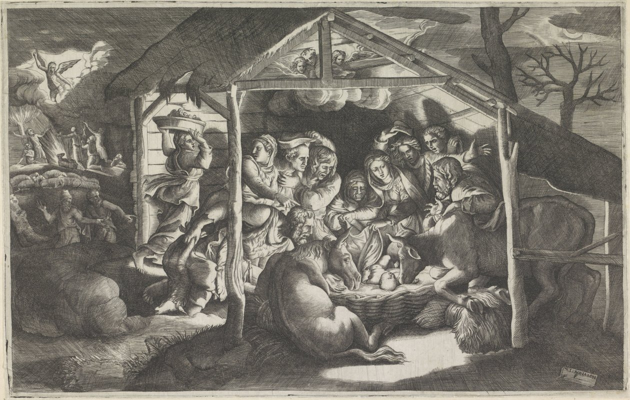 Adoración de los pastores de Giulio Bonasone