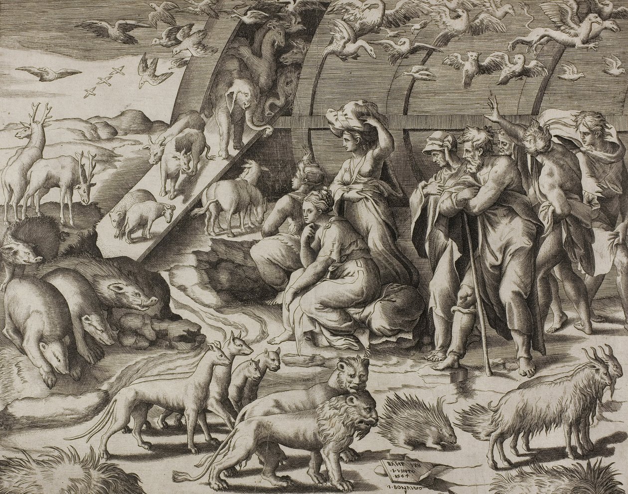 Descenso del arca de Giulio Bonasone