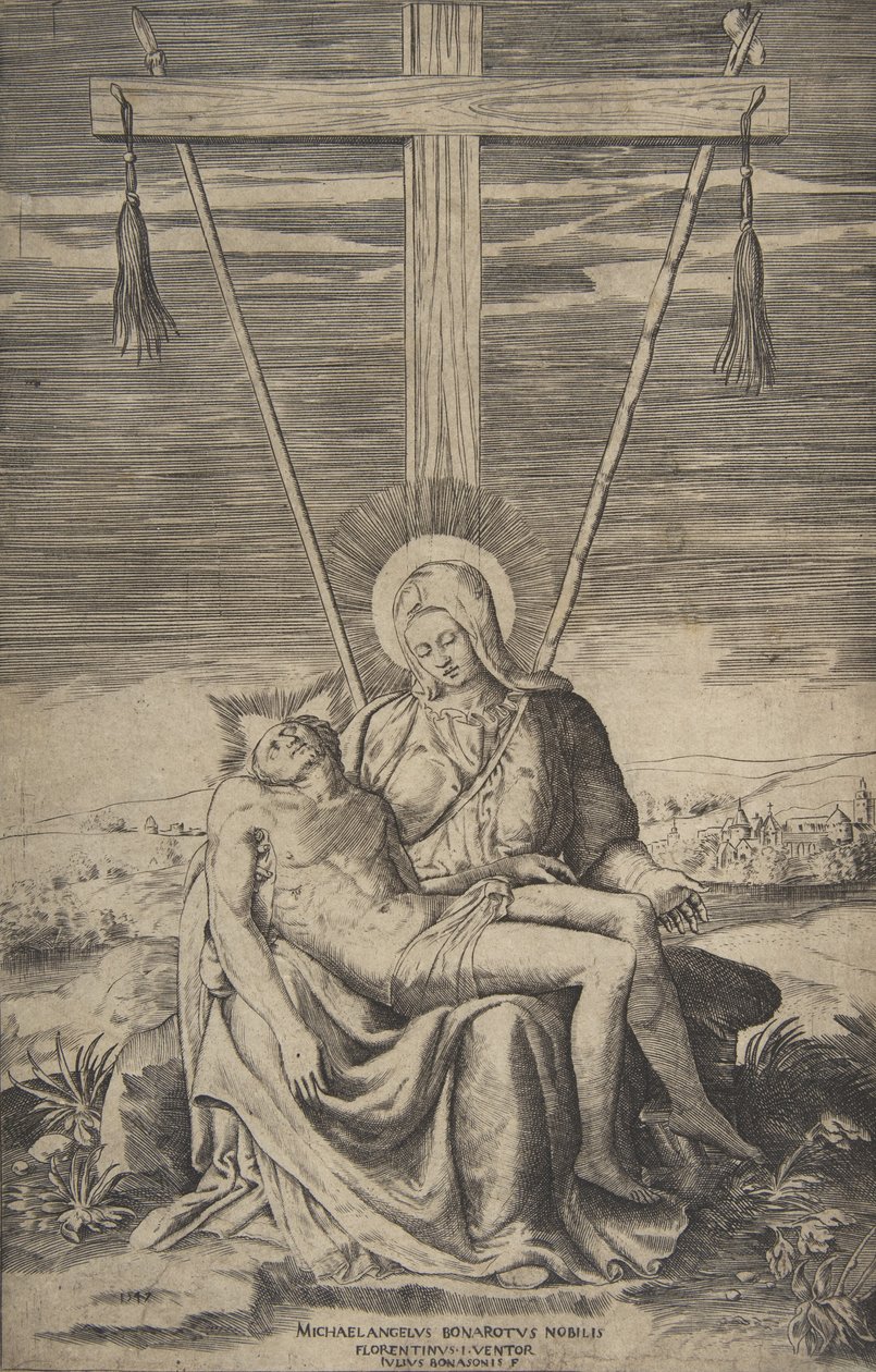 Piedad bajo la Cruz del Gólgota, 1547 de Giulio Bonasone