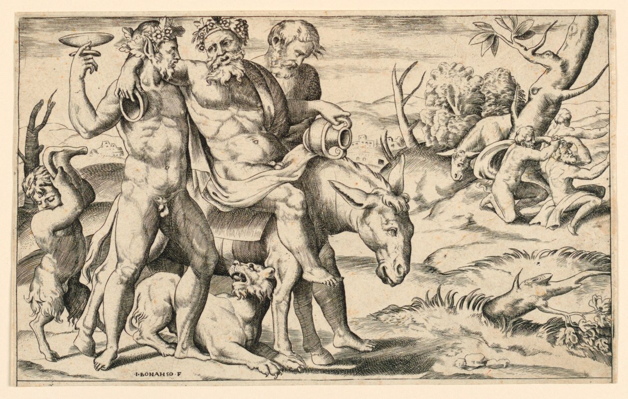 Silenus montando un asno de Giulio Bonasone