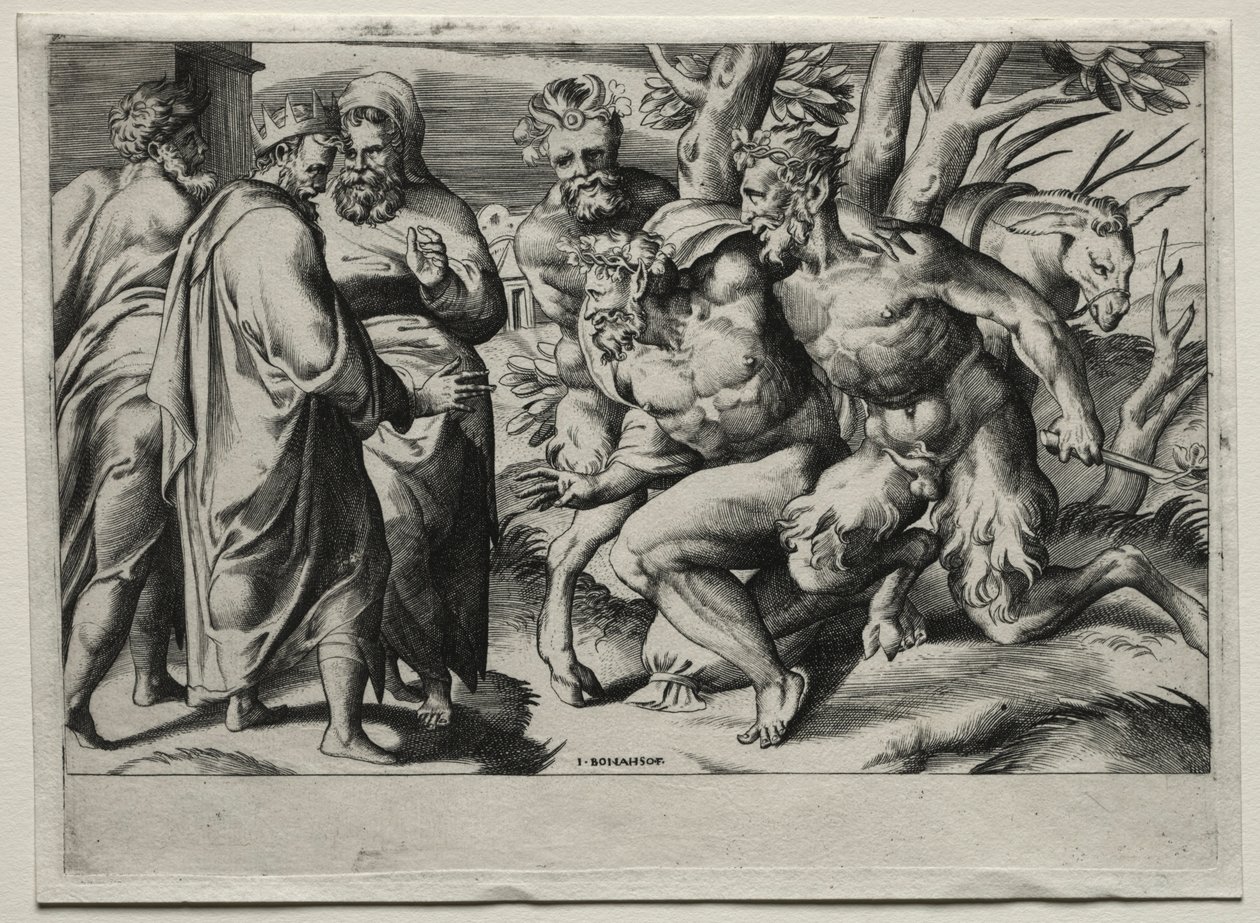 Silenus y el rey Midas, mediados del siglo XVI de Giulio Bonasone