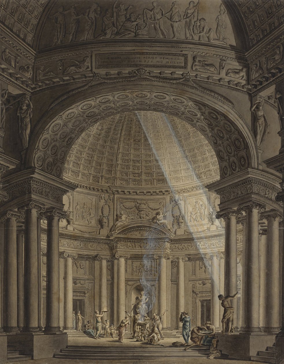 Templo redondo con escena de sacrificio de Giulio Quaglio