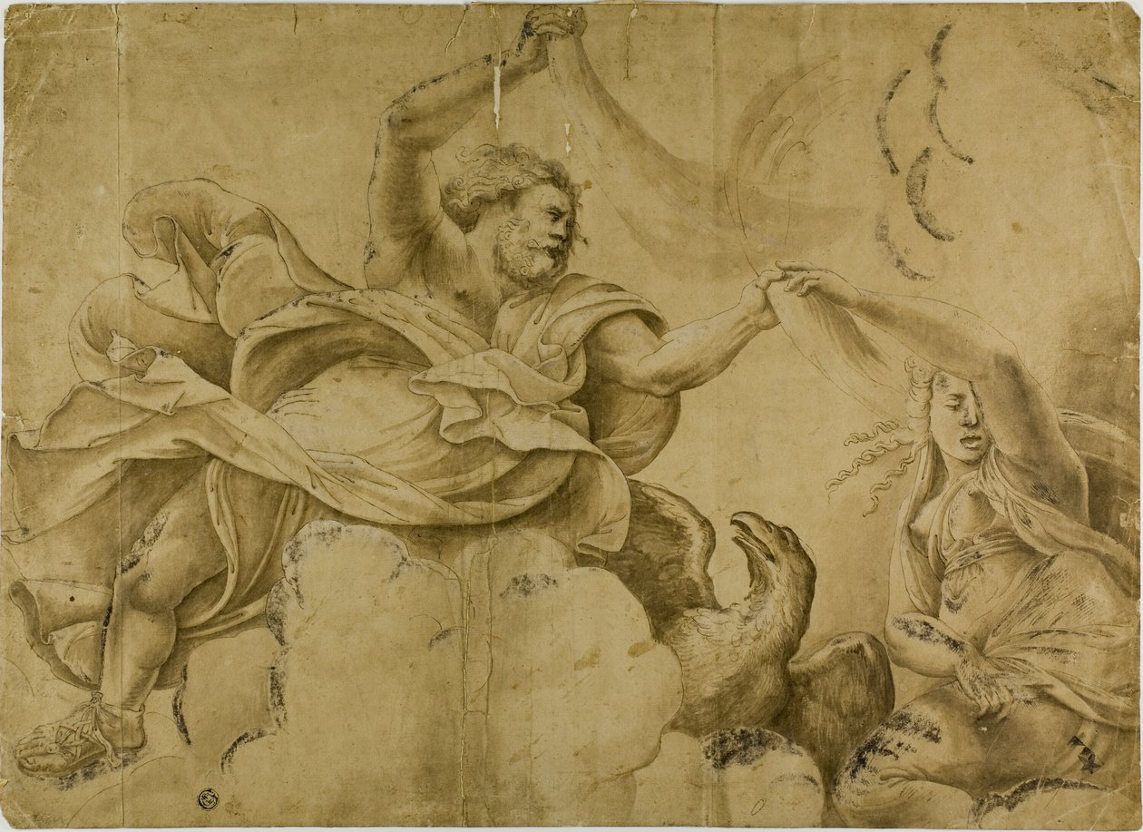 Estudio para Júpiter lanzando rayos de Giulio Romano