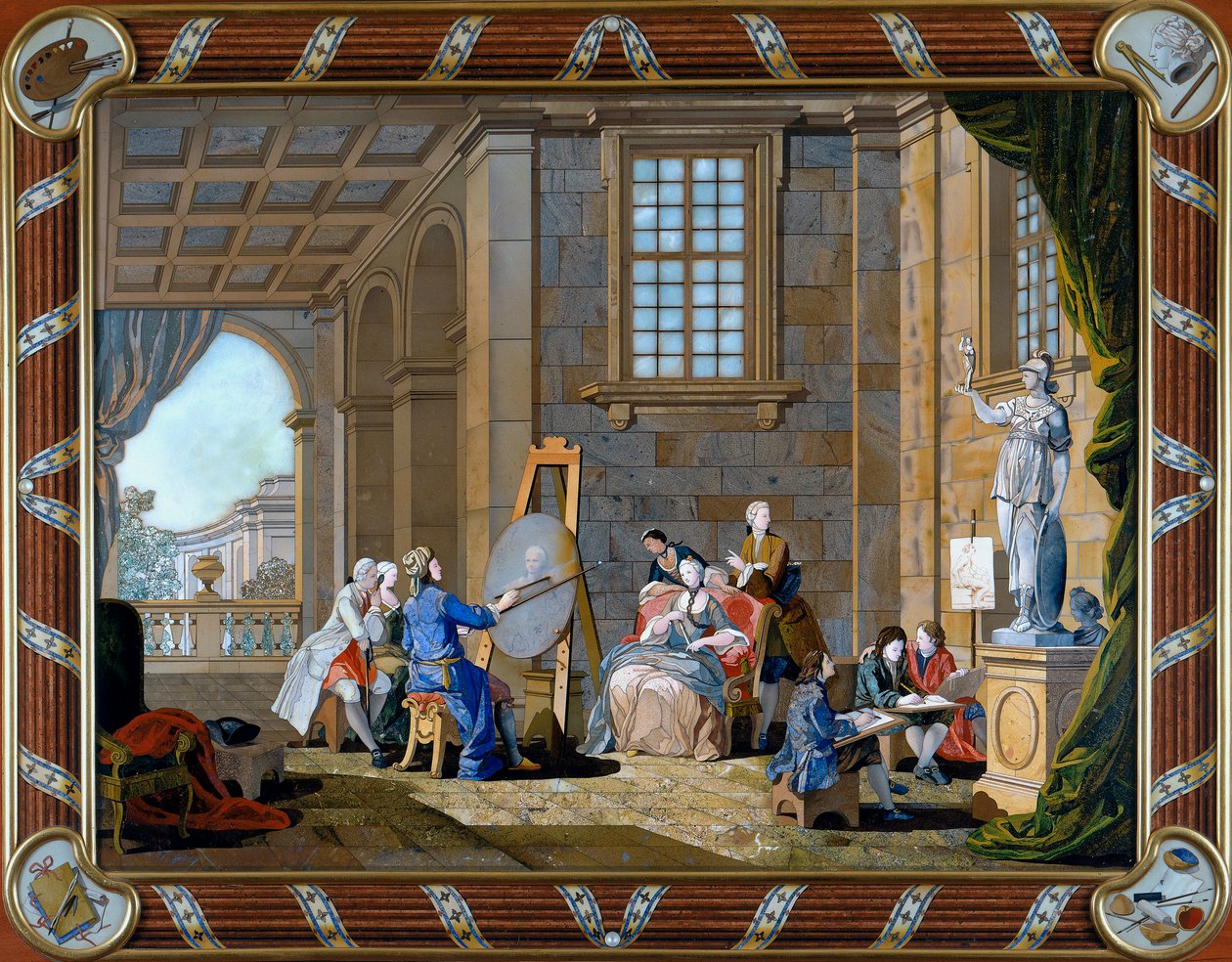 Panel de pietre dure representando Pintura de Giuseppe Zocchi