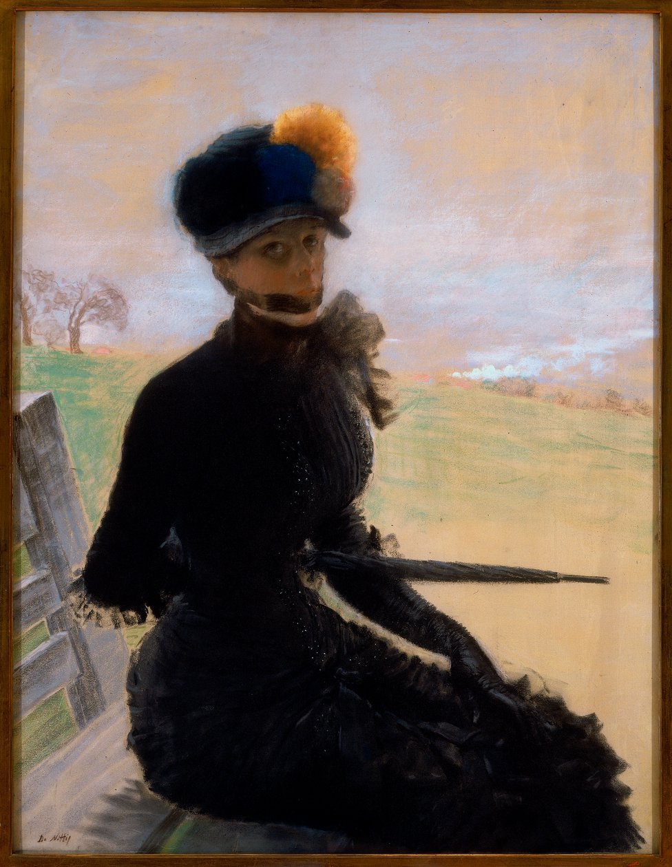 Retrato de una mujer sentada en un banco de Giuseppe de Nittis