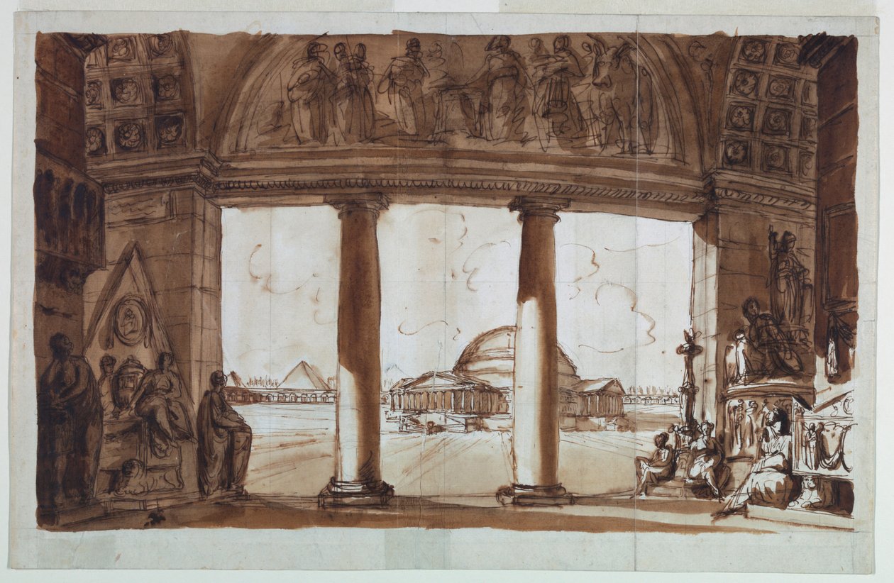 Capilla sepulcral vista a través de una columnata de Giuseppe Barberi