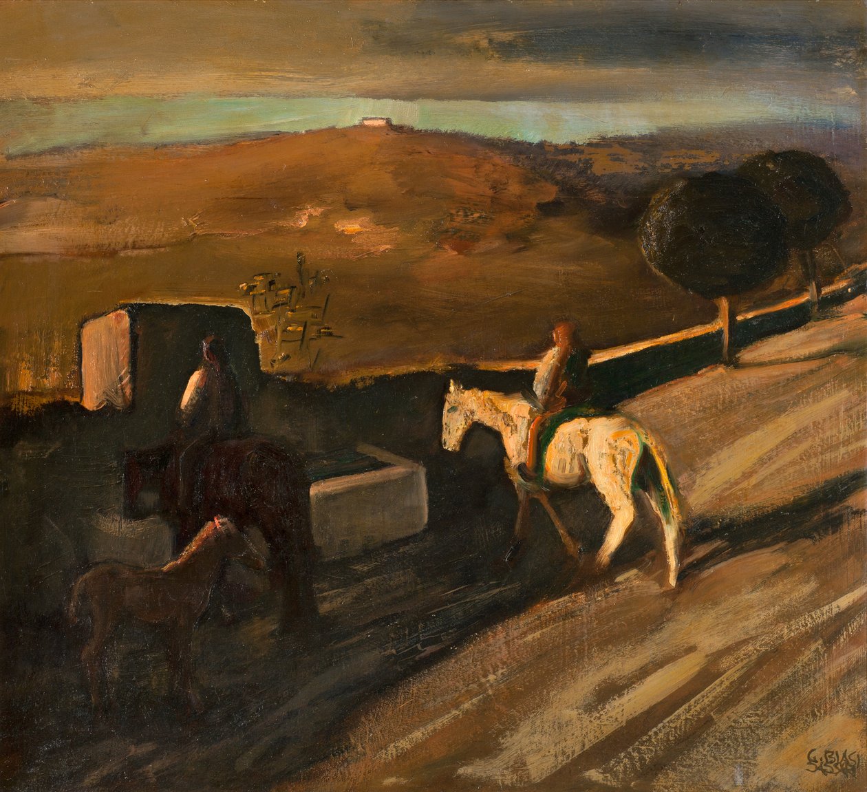Caballo blanco en el abrevadero de Giuseppe Biasi