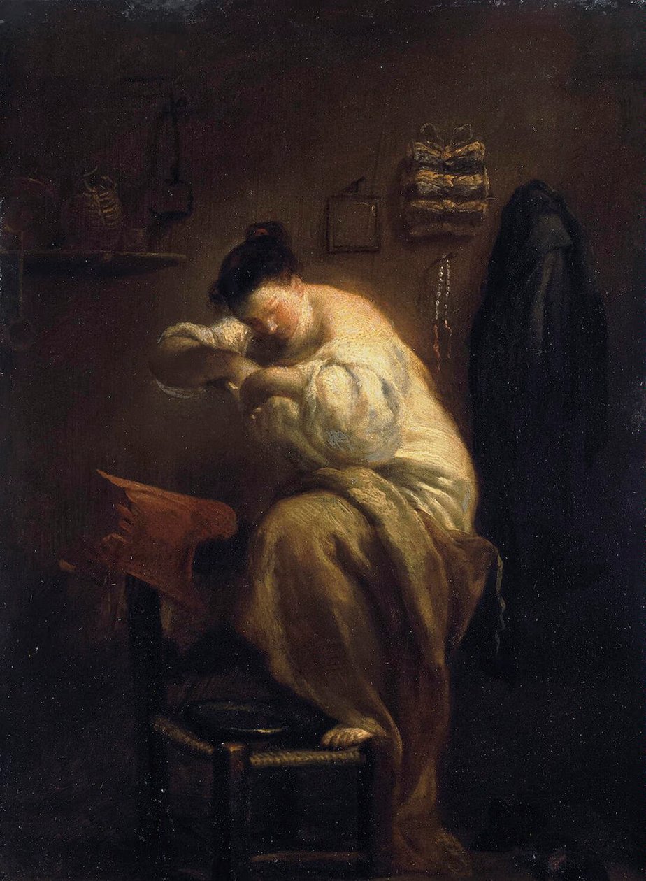 Mujer buscando pulgas, 1710s de Giuseppe Maria Crespi