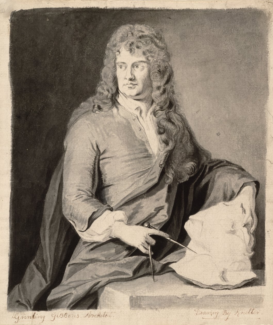 Retrato de Grinling Gibbons (1648-1721) de Godfrey Kneller