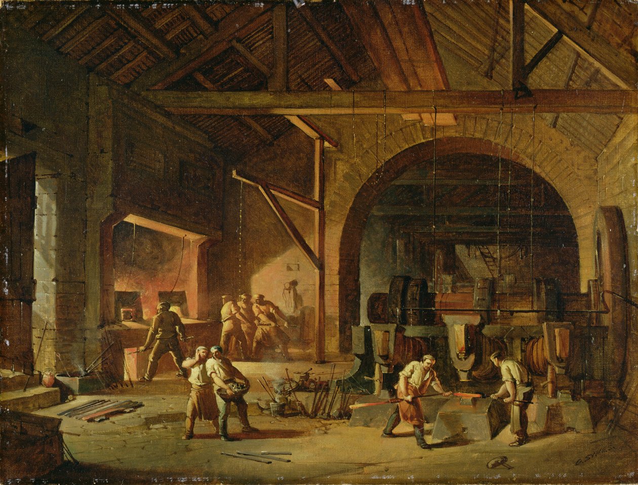 Interior de una fábrica de hierro, 1850 de Godfrey Sykes