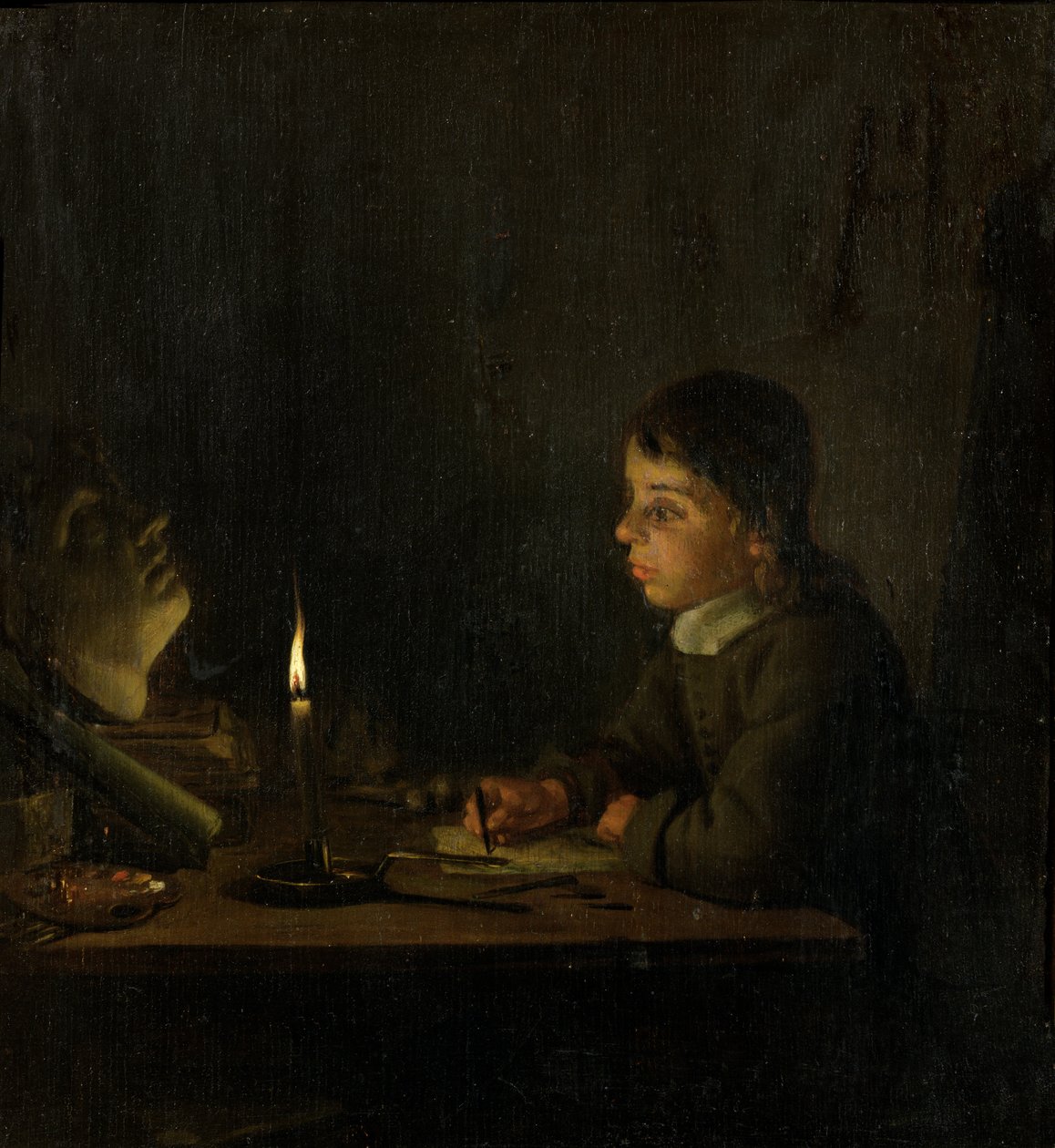 Niño dibujando a la luz de las velas de Godfried Schalcken