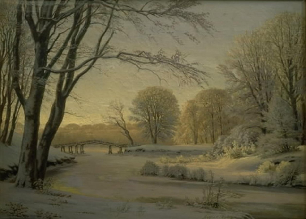 Paisaje invernal con un río congelado de Godtfred Rump
