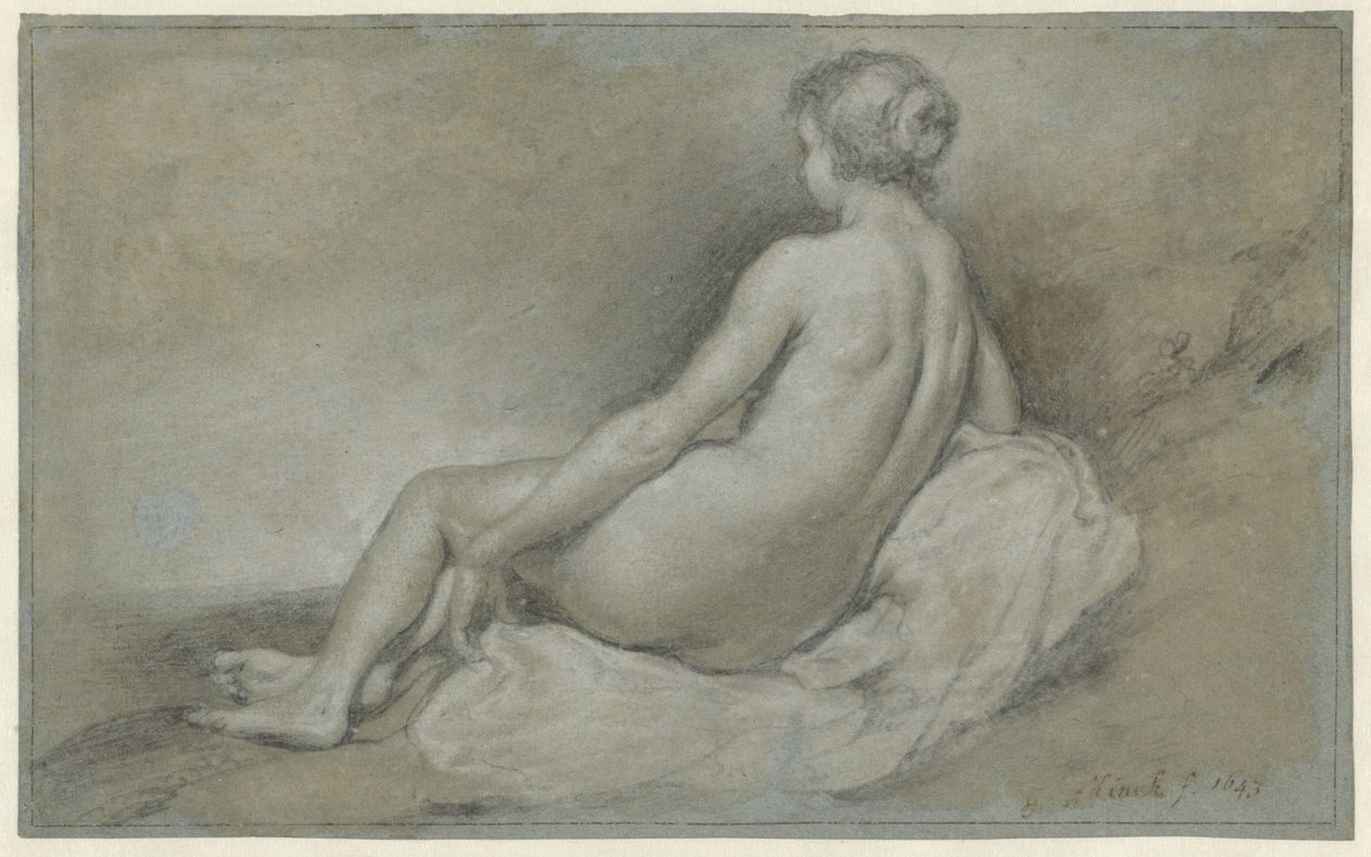 Desnudo femenino sentado, visto de espaldas de Govert Flinck
