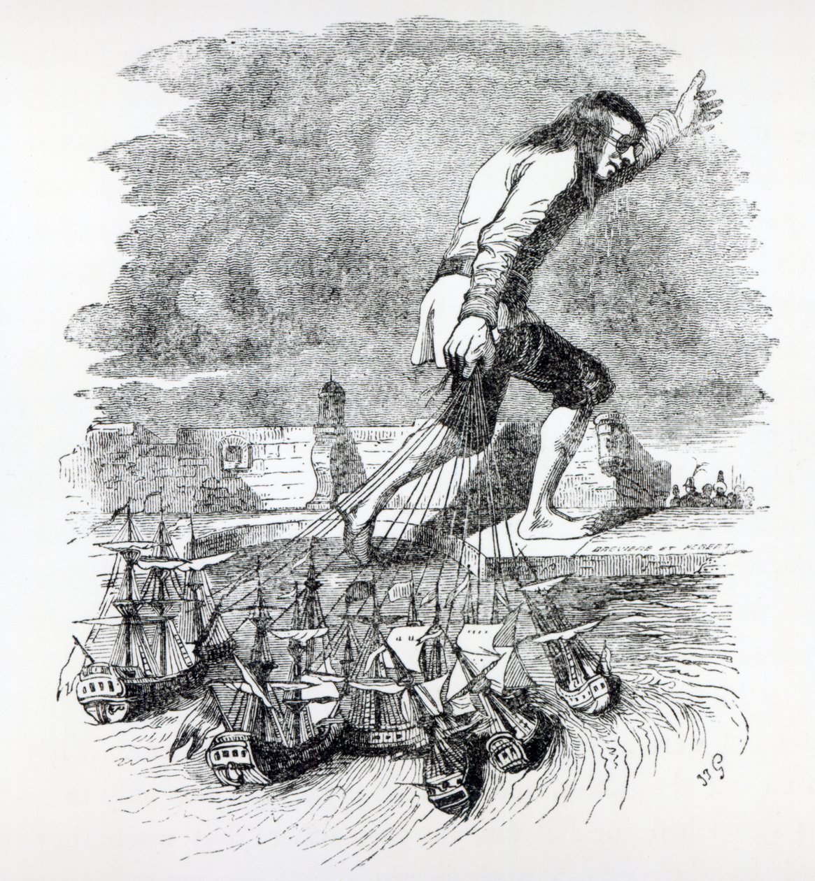 Gulliver robando la flota de Blefuscu, ilustración de 