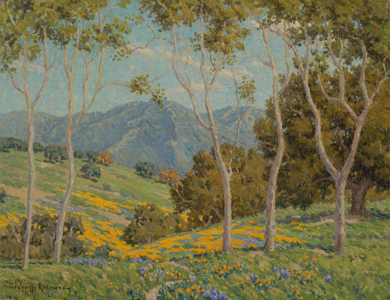 Amapolas y eucaliptos de Granville Redmond