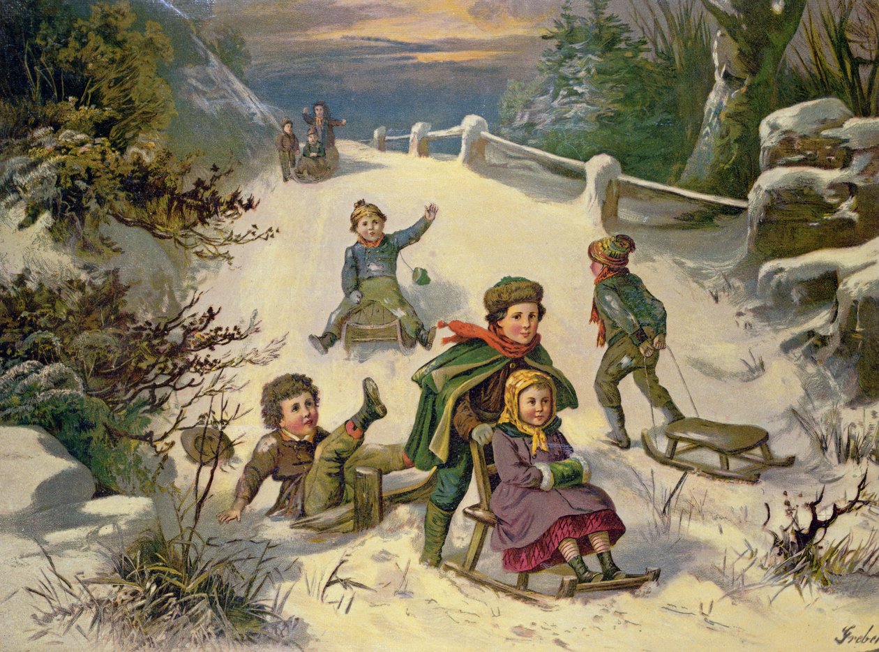 Trineo y pelea de bolas de nieve, siglo XIX de Greben