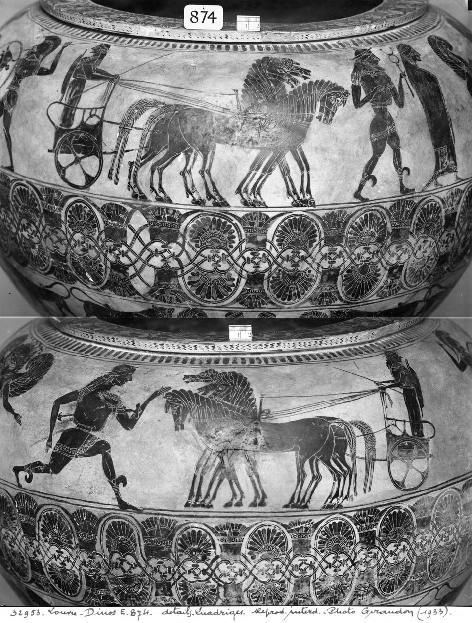 Dinos de figuras negras áticas que representan aurigas, c.590 a.C. de Greek