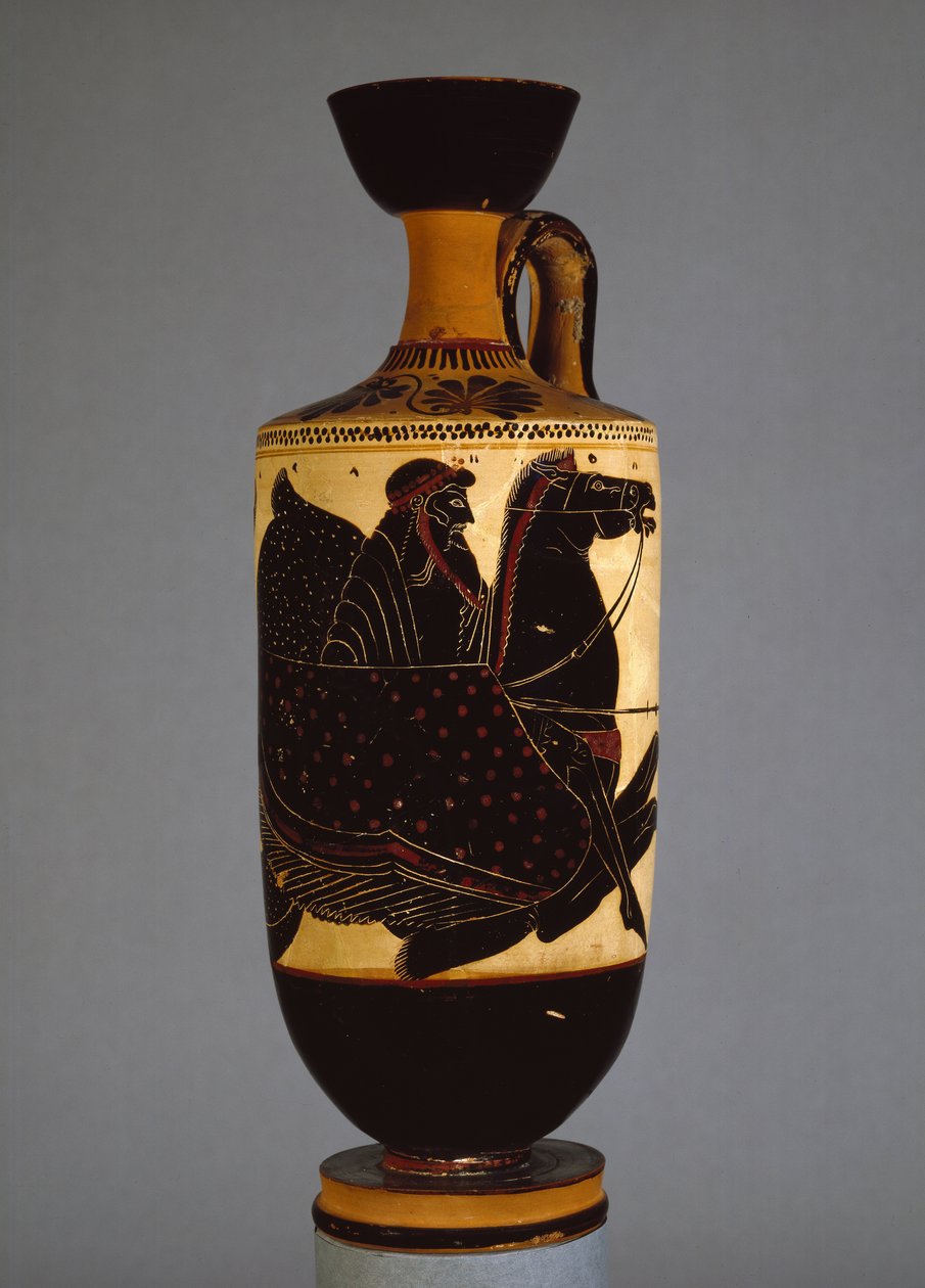 Lekythos de figuras negras del Ática que representa a Poseidón, siglo VI-V a.C. de Greek