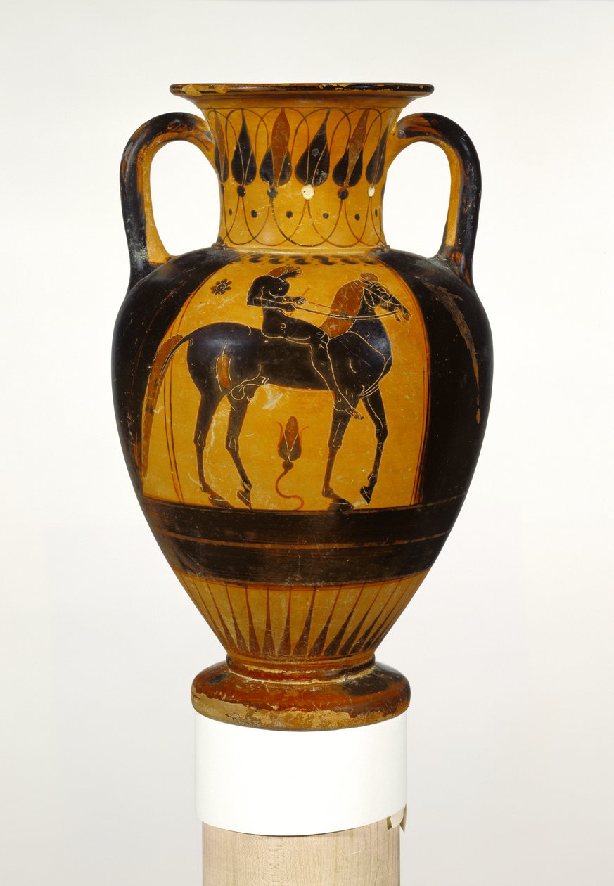 Ánfora calcídica con jinete desnudo c.520-510 a.C. de Greek