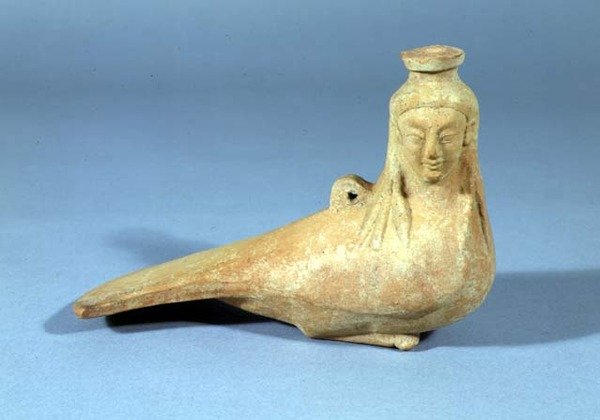 Contenedor de aceite perfumado en forma de sirena, Milesiano, c.525 a.C. de Greek
