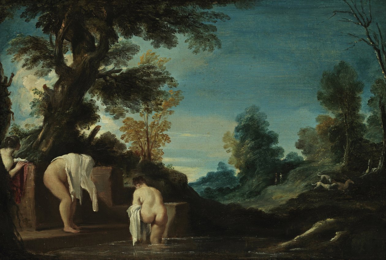 Paisaje con mujeres bañándose de Guercino