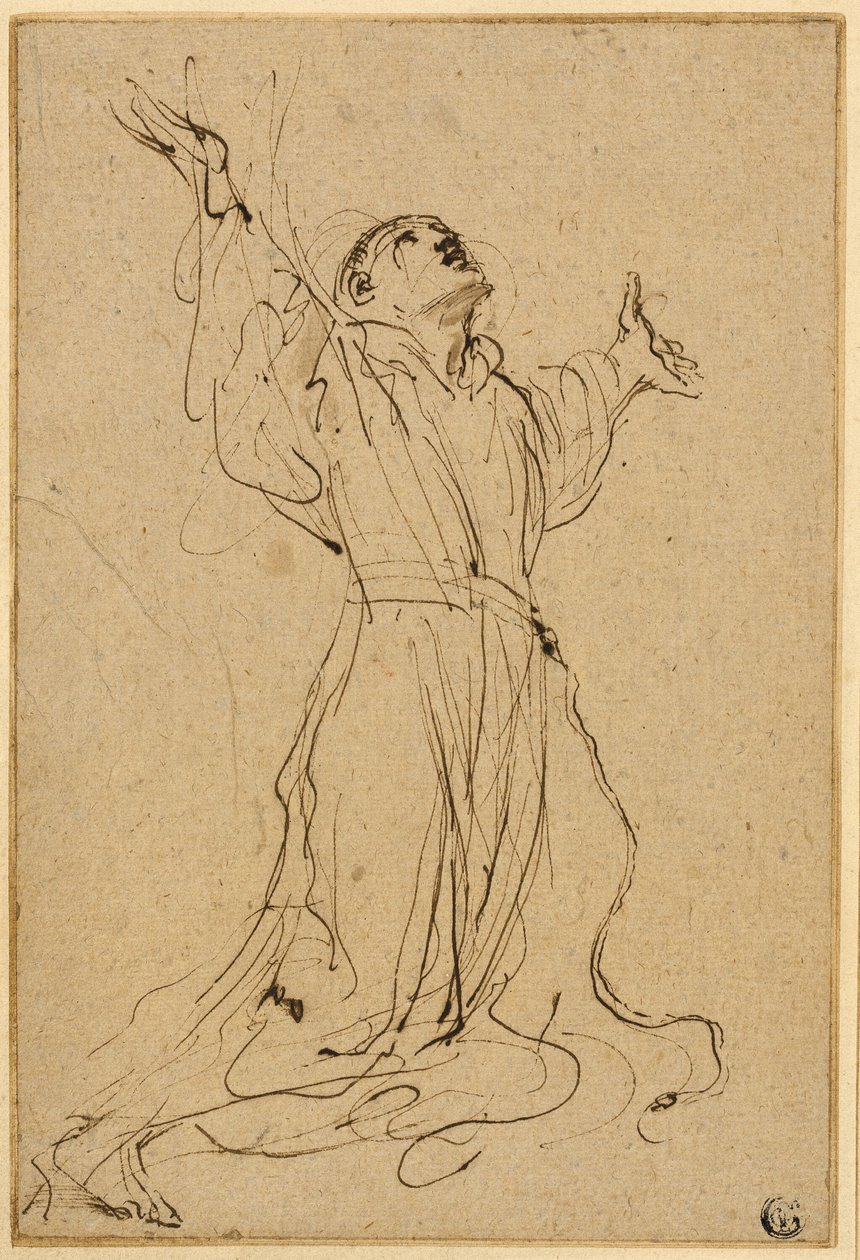Estudio para San Francisco recibiendo los estigmas de Guercino