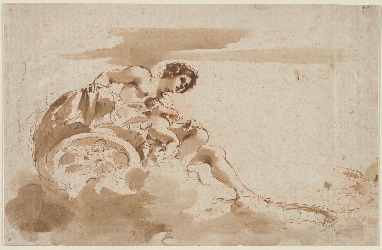 Venus y Cupido en un carro de Guercino
