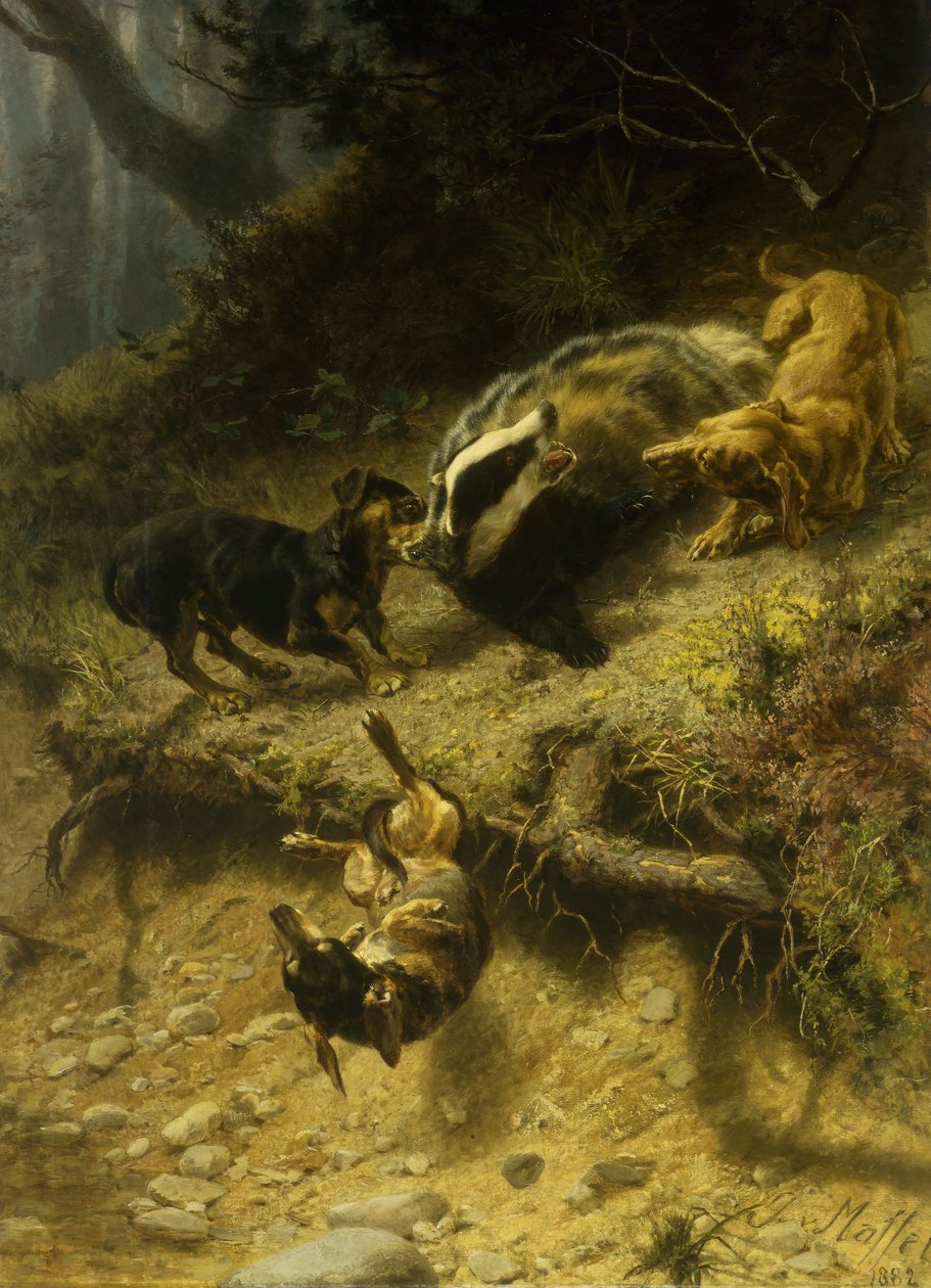Teckel en un Tejón, 1882 de Guido von Maffei