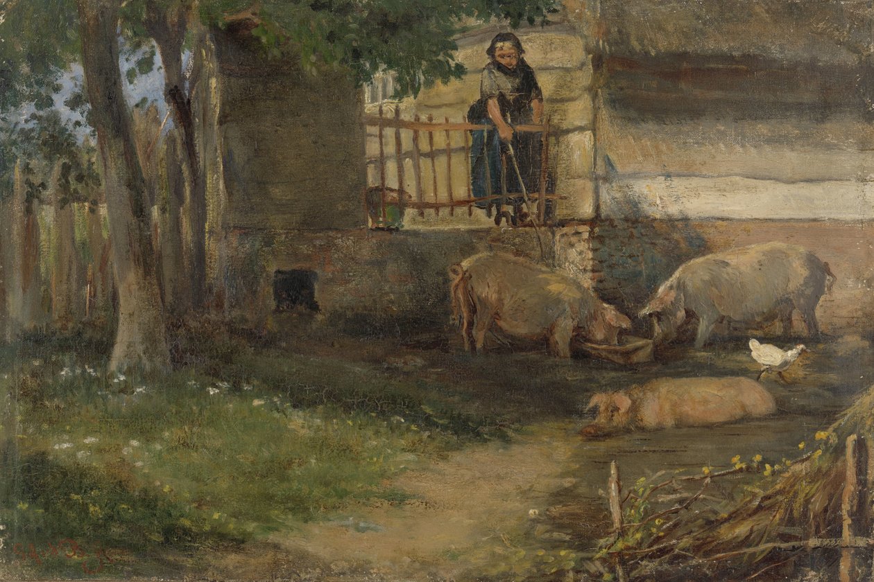 Cerdos en un corral de Guillaume Anne van der Brugghen