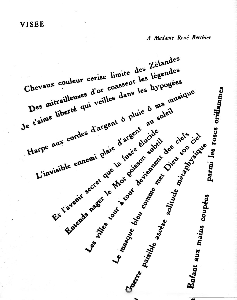 Caligrama de Guillaume Apollinaire (1880-1918): "Visee" de Guillaume Apollinaire