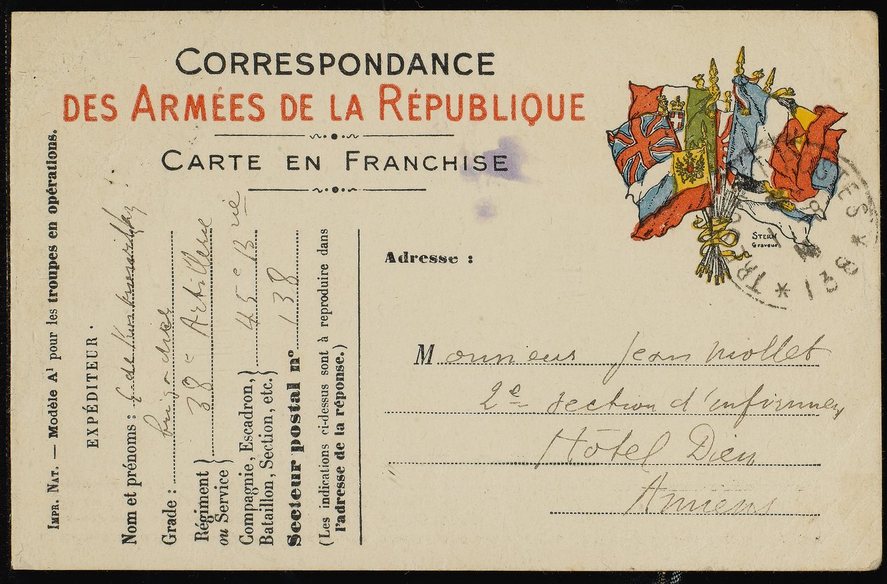 Postal a Jean Mollet, 1915 de Guillaume Apollinaire