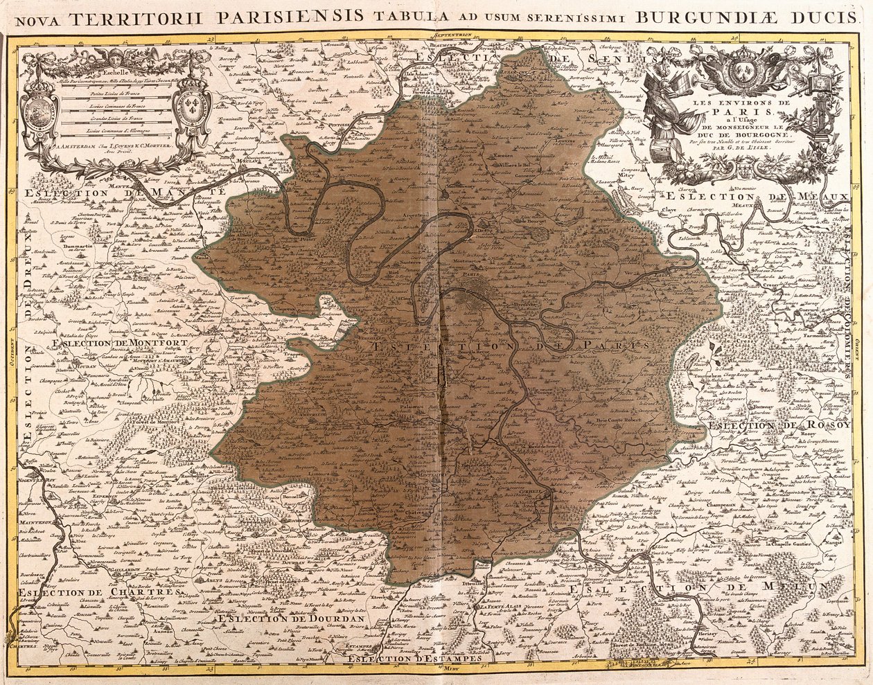 Mapa de la Isla de Francia (grabado) de Guillaume Delisle