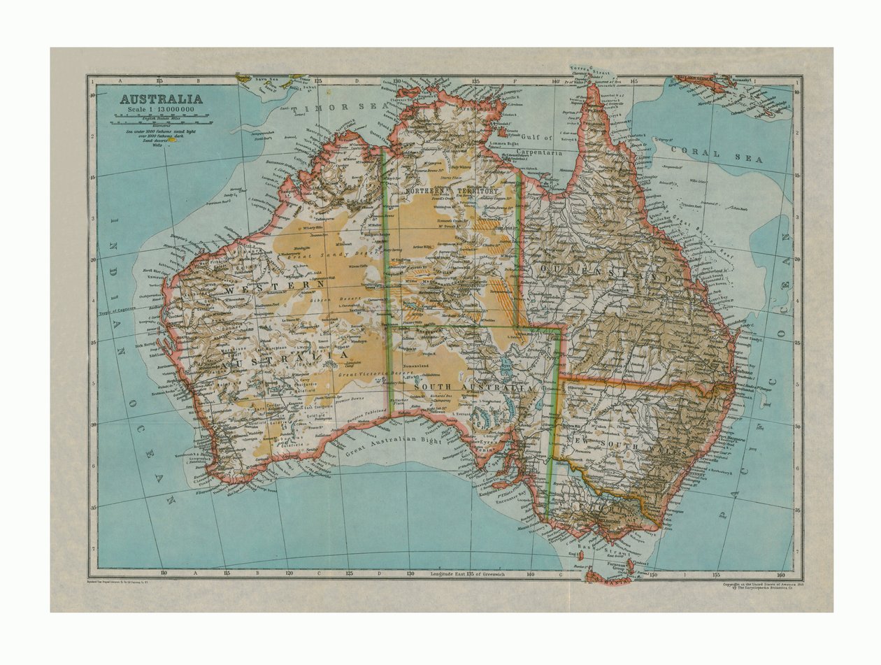 Mapa de Australia, c1910 de Gull Engraving Company