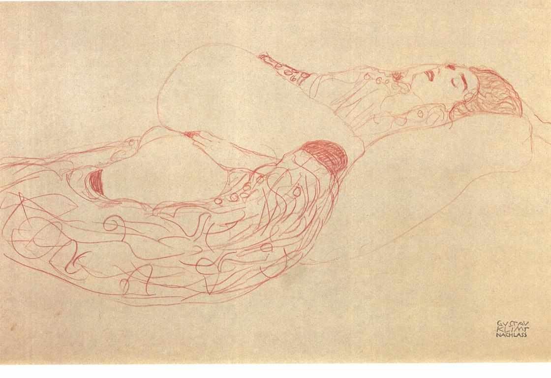 Mujer semidesnuda reclinada de Gustav Klimt