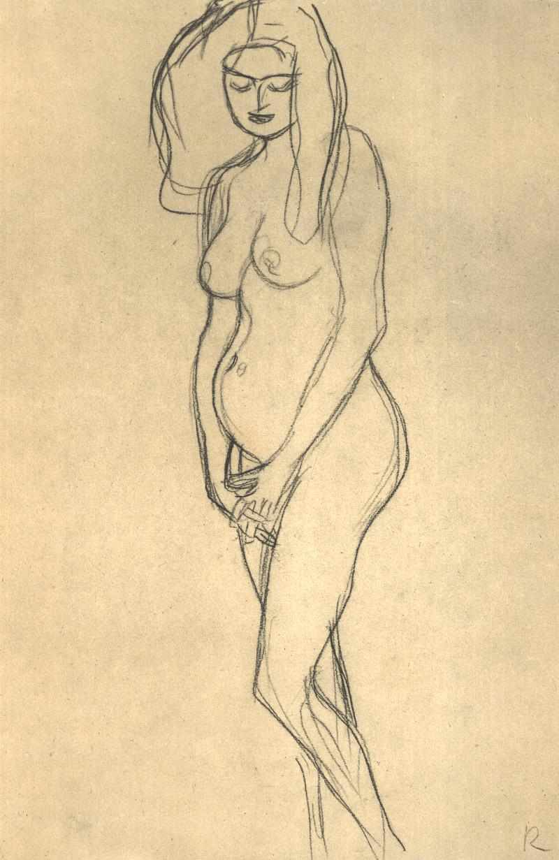 Desnudo de una embarazada hacia la izquierda de Gustav Klimt