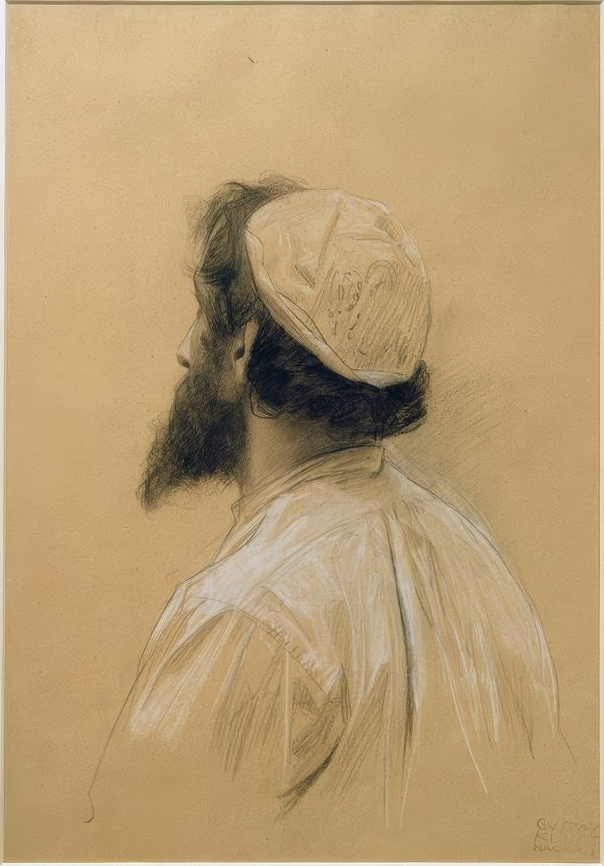 Hombre Más Joven con Barba y Gorro en Perfil Perdido de Gustav Klimt