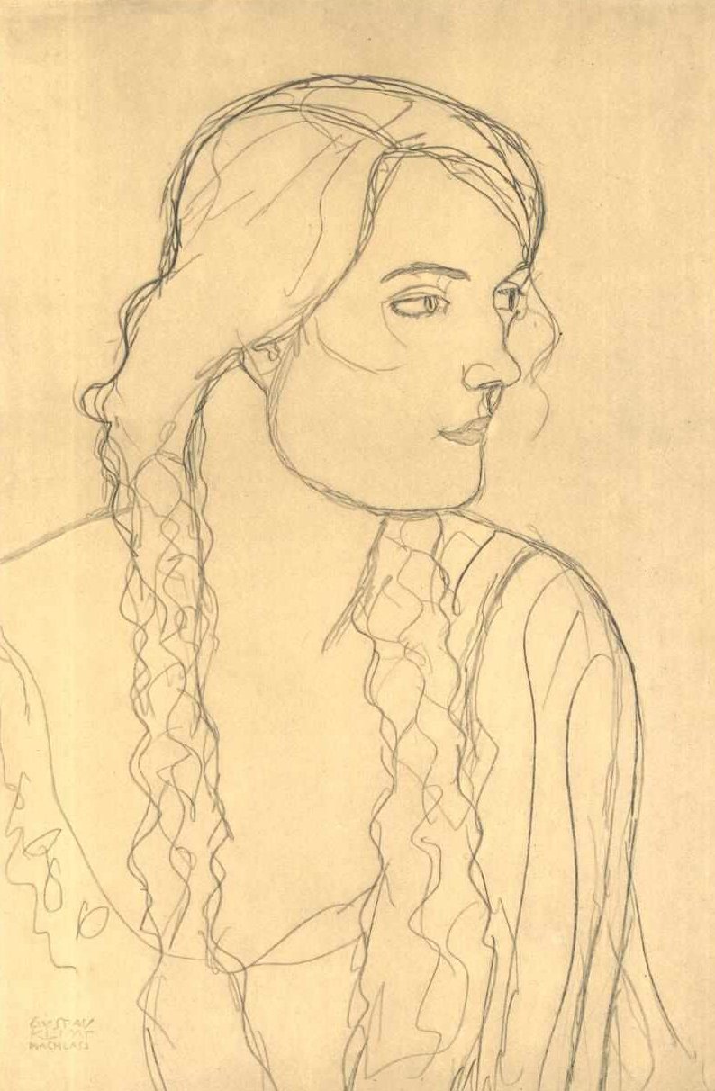 Retrato de una niña con trenzas de Gustav Klimt