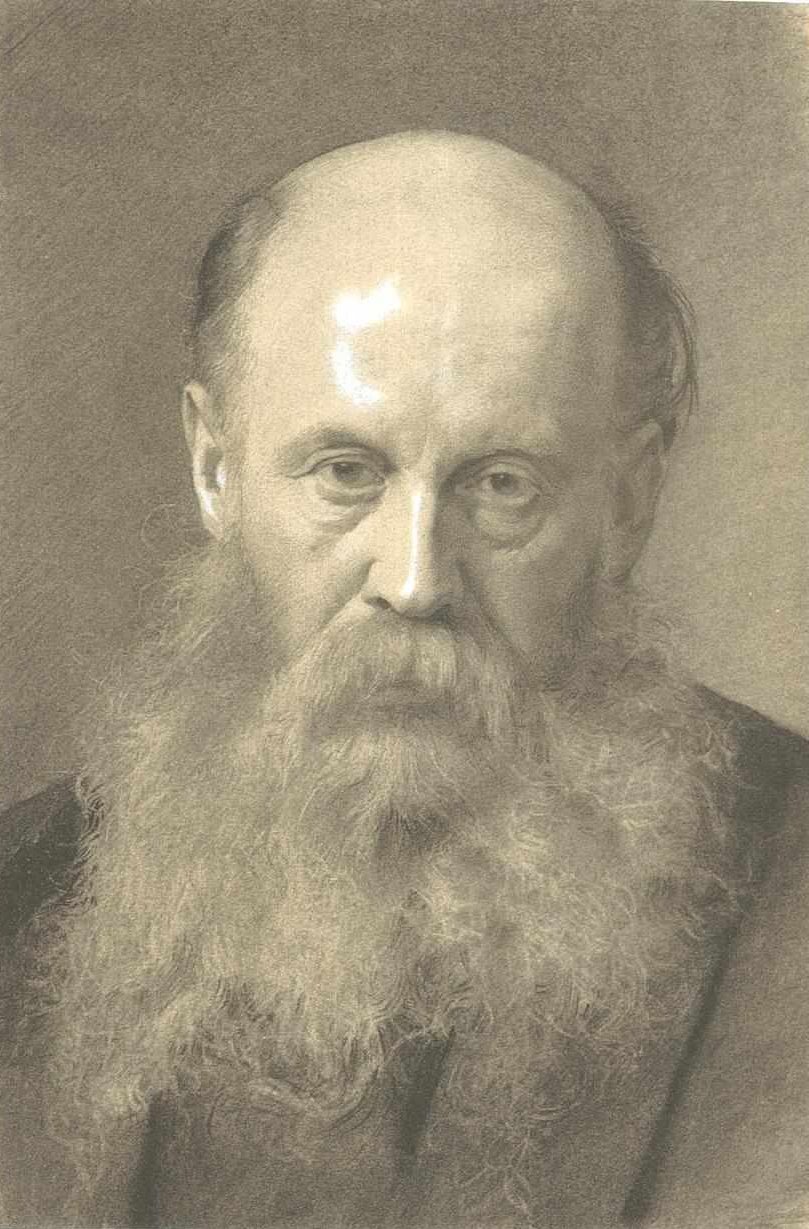 Retrato de un hombre barbudo de frente de Gustav Klimt