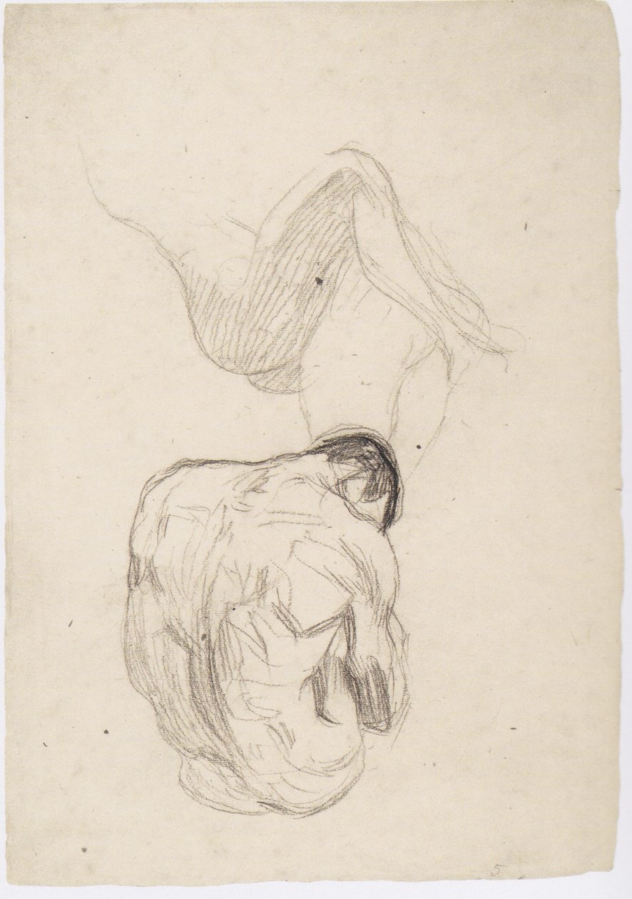 Estudio detallado de una pareja abrazándose, desnudo masculino sentado de espaldas de Gustav Klimt
