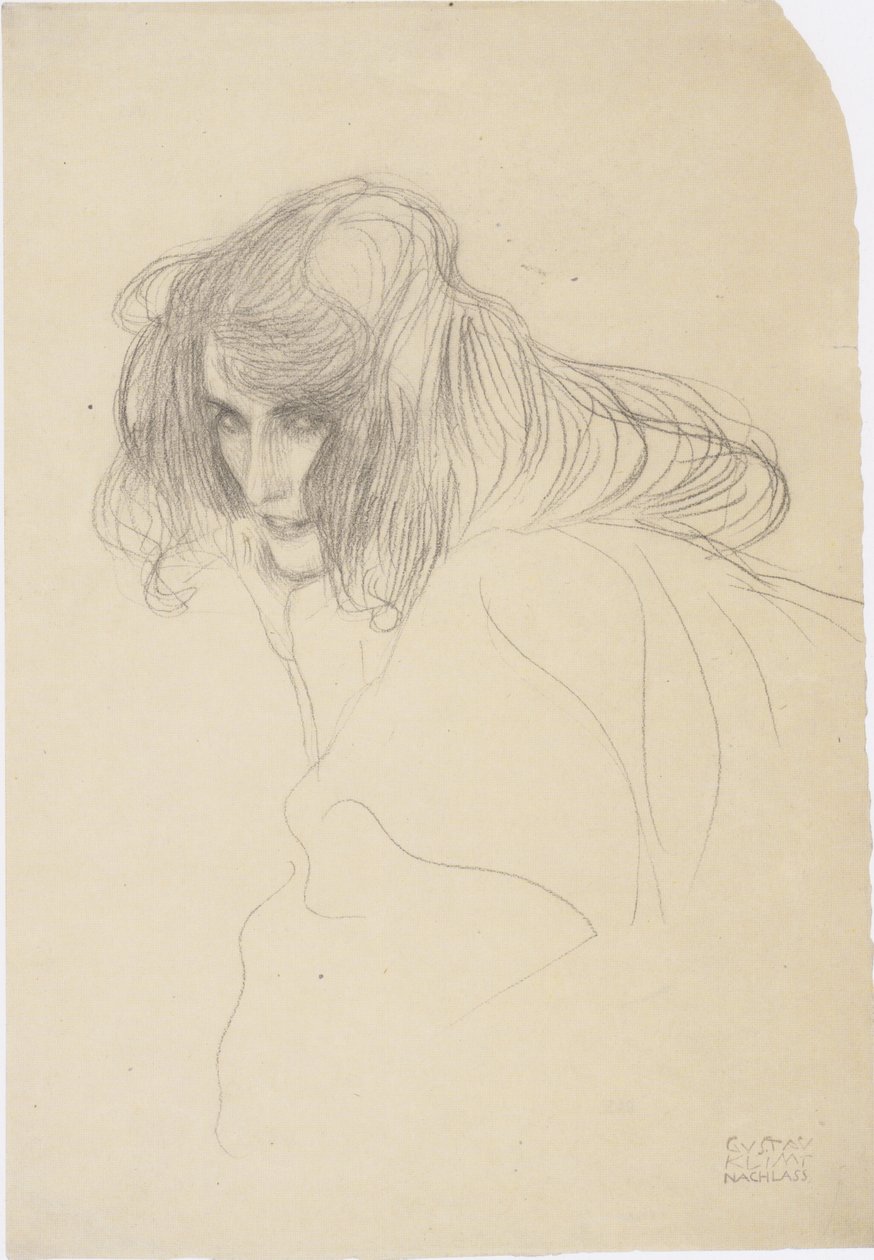 Cabeza de mujer en perfil de tres cuartos hacia la izquierda de Gustav Klimt