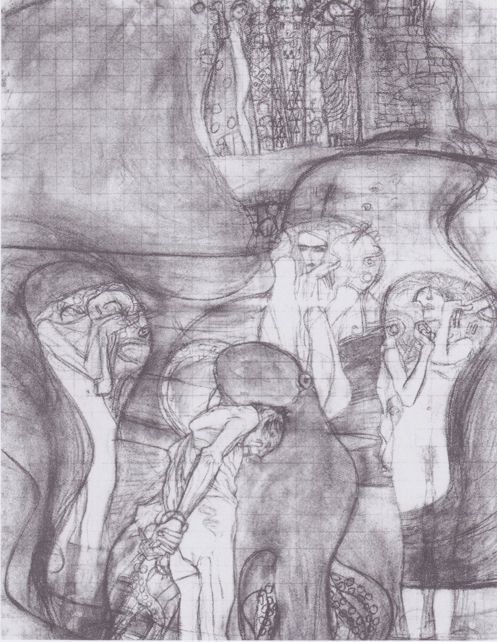 Boceto pintado para jurisprudencia de Gustav Klimt