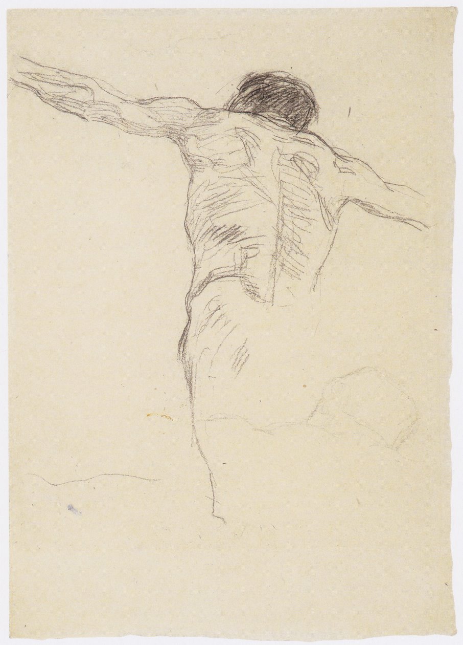 Desnudo masculino de espaldas con brazos extendidos, repetición de la parte de la cabeza y los hombros de Gustav Klimt