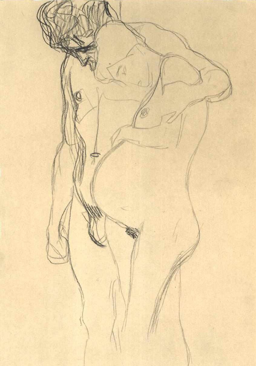 Embarazada con hombre hacia la izquierda de Gustav Klimt