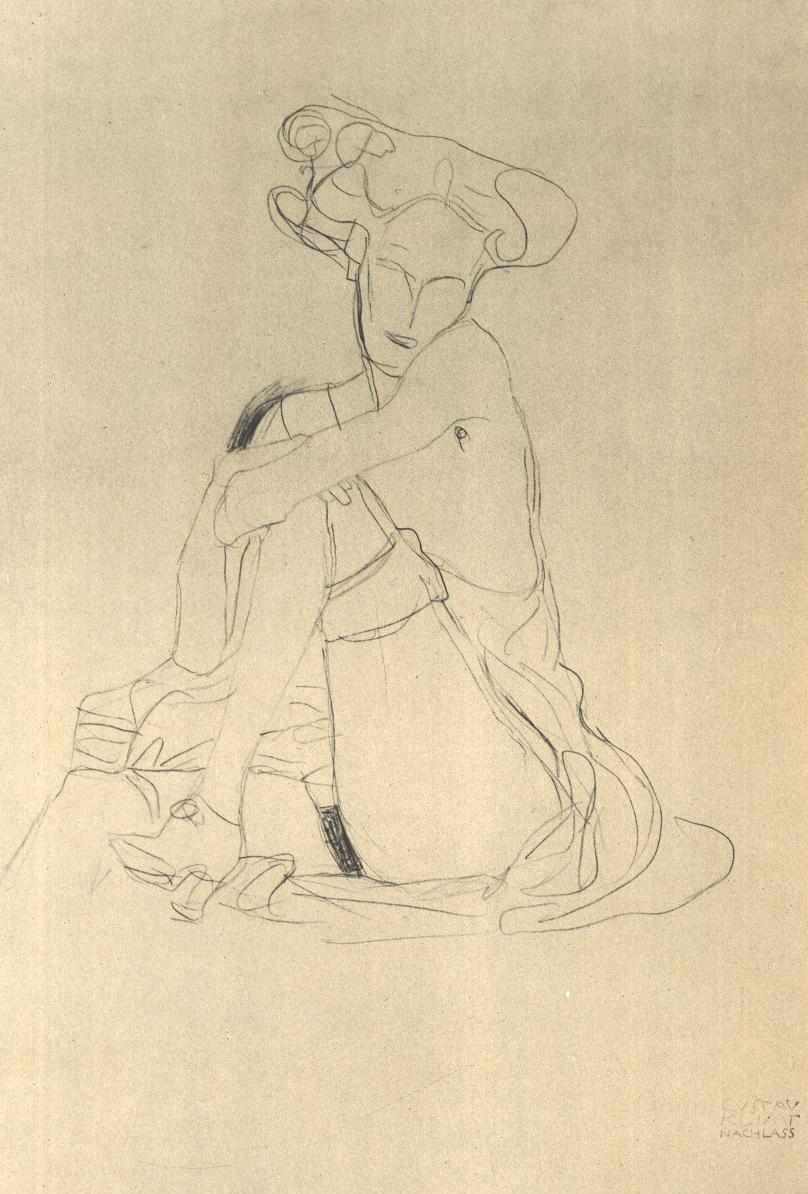 Mujer sentada con la pierna izquierda apoyada de Gustav Klimt