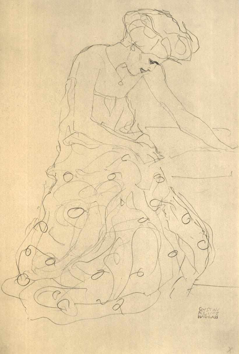 Sentada hacia la derecha de Gustav Klimt