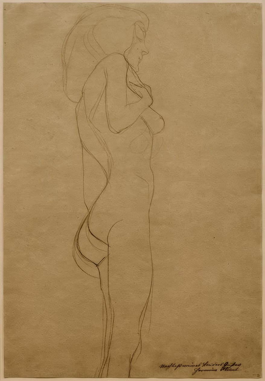 Desnudo femenino de pie hacia la derecha (Estudio) de Gustav Klimt