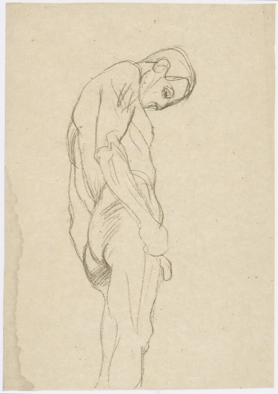Hombre de pie hacia la derecha con la cabeza baja de Gustav Klimt
