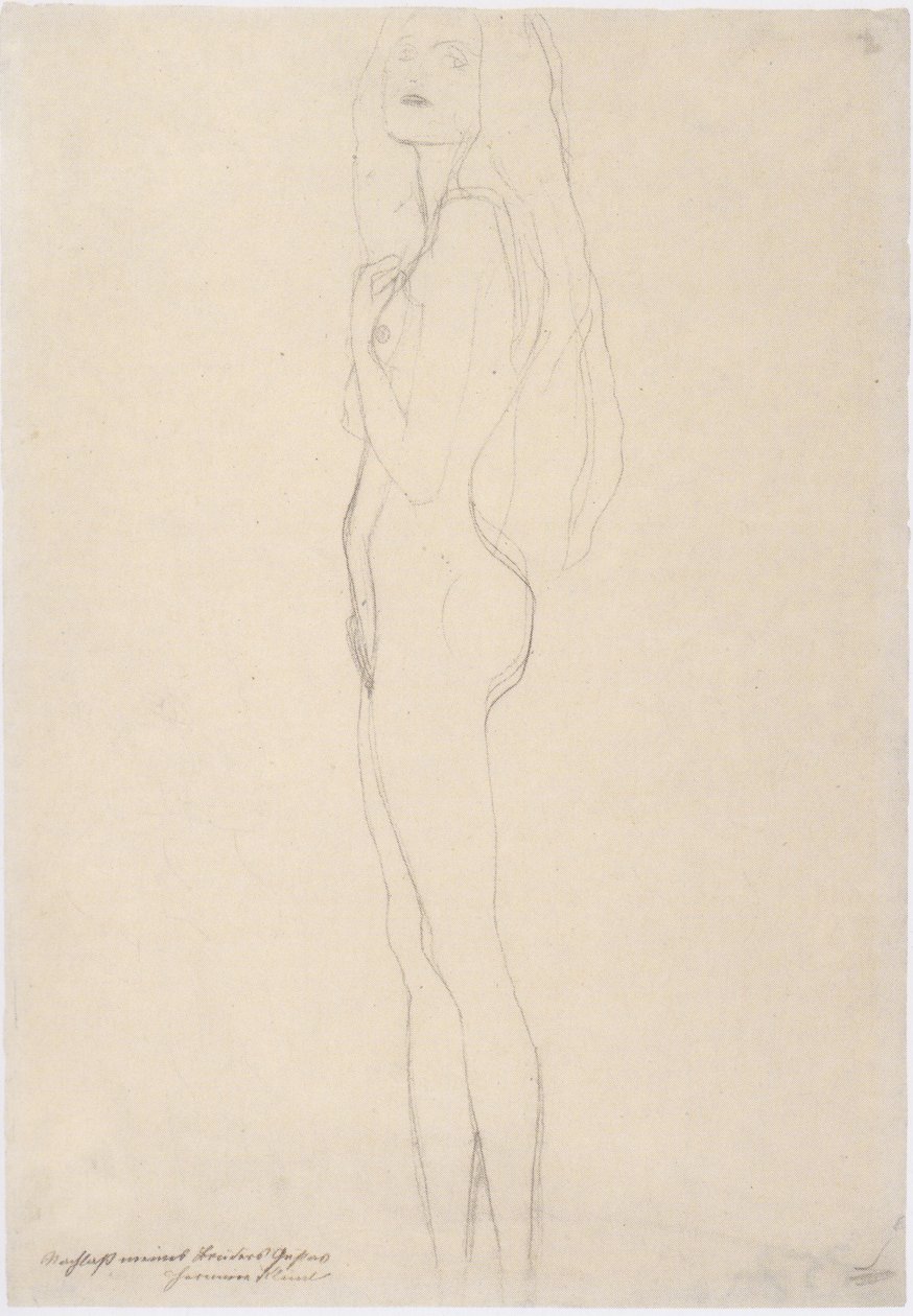 Acto de niña de pie hacia la izquierda de Gustav Klimt